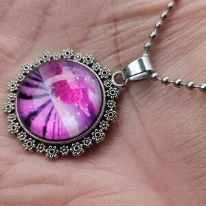 Valentines Day Gift Necklace Red Heart Round Pendant Fashion Jewelry W/ Chain